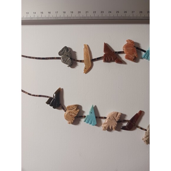 Zuni Fetish Heishi Two Stranded Multi-stone Necklace Black Bear Pendant Vintage - Picture 9 of 16